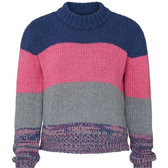 One Gray Day Multicolor Colorblock Crewneck Pullover Striped Knit Sweater Small - Picture 1 of 9